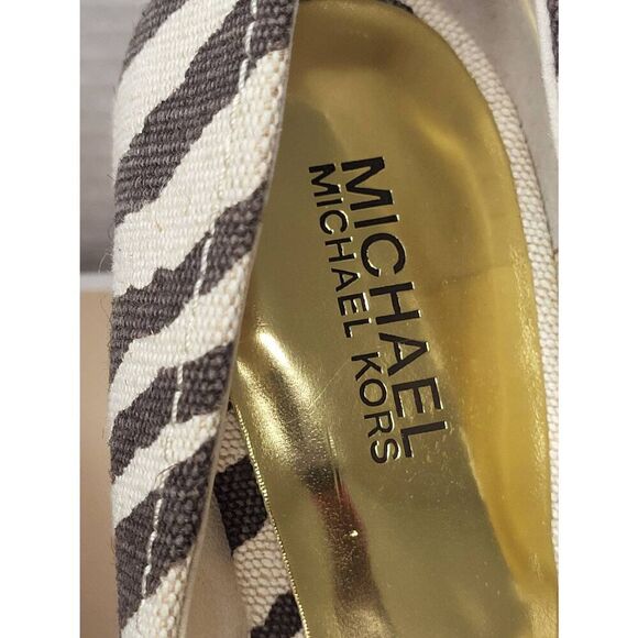 Michael Kors Brown Tan Tiger Print Espadrille Peep Toe Wedges Size 9M New In Box - Picture 7 of 12